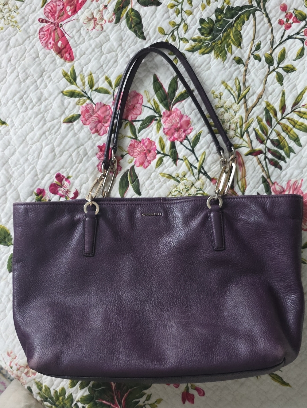 Coach Plum Leather Tote with Double Shoulder Straps